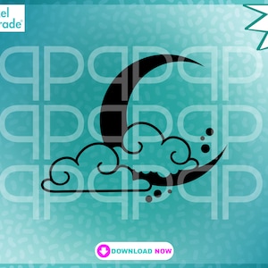 Moon & Clouds Clipart: Crescent Silhouette, Stars SVG EPS DXF (Digital Cut Files)