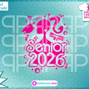 Senior 2026 Graduation Clipart: Pink Doll Silhouette (SVG, EPS, DXF)