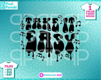 Take It Easy SVG: Groovy Retro Buchstaben, positive Vibes (Digital Cut File)