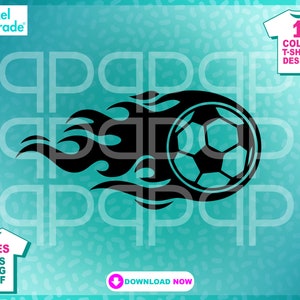 Ballon de soccer, t-shirt de joueur de football « Fire Flame Soccer Ball », sports, SVG, EPS, DXF, cliparts créatifs, fichiers numériques découpés par : Pixel Parade App®