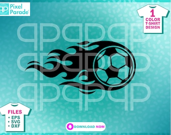 Diseño de camiseta de balón de fútbol con llamas de fuego: SVG, EPS, DXF (archivos de corte digital)