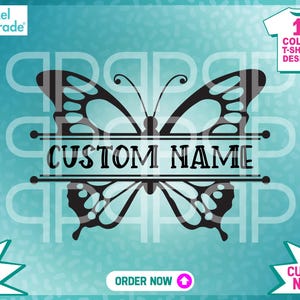 svg personalizado, borboleta personalizada, moldura de nome, florista, fonte retrô, insetos, bonito, design feminino, arquivos de corte digital por:Pixel Parade App®