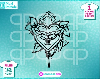 Heart with Lock, Valentine's Day, Love, Drips, Vector Images, Silhouette, SVG, EPS, DXF, Clipart, Digital Cut Files by: Pixel Parade App®