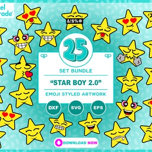 SVG Files, &quot;Star Boy 2.0&quot;, files for Cricut, Silhouette cut files, EPS vector, DXF, digital files, Emoji styled art