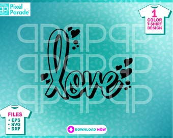 Corações de amor em SVG: clipart de design de camiseta (arquivos de corte digital)