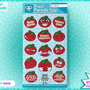 Tomato Emoji Kawaii Cartoon Characters Vinyl Stickers Sheet, 14 Dye Cut Stickers, LapTop, Weatherproof Decals, Accessory, Graffiti Pop Art