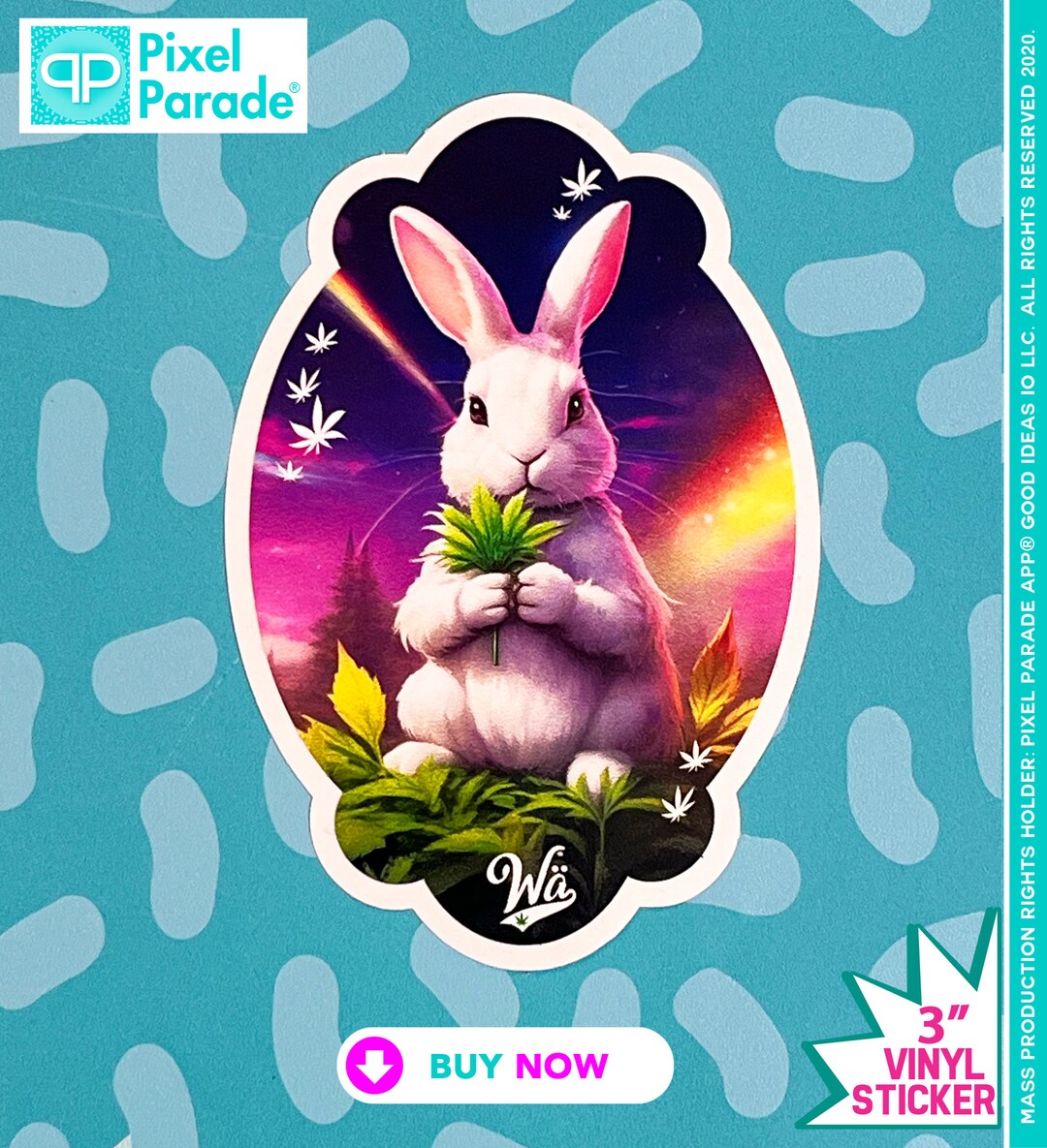 Rainbow Rabbit Vinyl Sticker, Marijuana Smoker, Weed Anything® (3