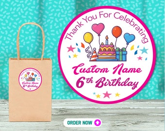 Personalized Birthday Party Stickers: Custom Name & Age