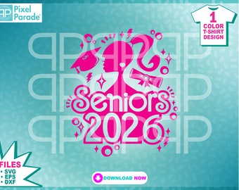 Senioren 2026 Pink Silhouette: Abschluss SVG, DXF, PNG (Digitale Schnittdateien