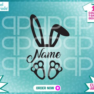 Benutzerdefinierte Name svg, benutzerdefinierte svg, personalisierter Geburtstagsurlaub-Kaninchen, Hasenohren, Hasenfüße, dxf, eps Digital Cut Files: Pixel Parade App®