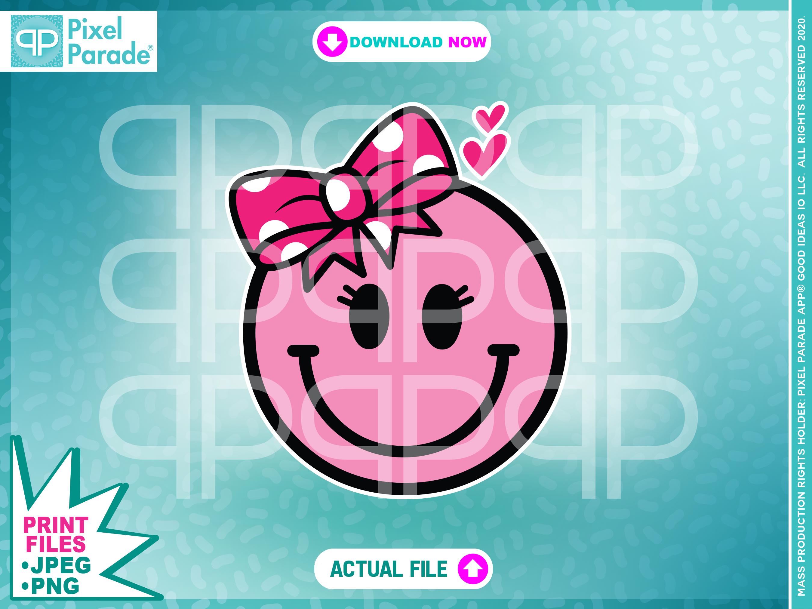 Smiley Face With Bow Clipart: Kawaii Emoji, Pink Bow Hearts (PNG