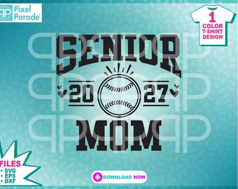 Senior Mom 2027 Baseball SVG: Graduate Cut Files (Digital Download