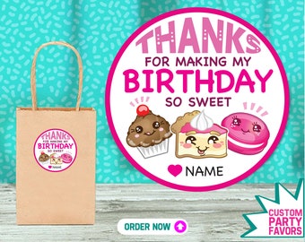 Personalized Birthday Party Stickers: "Thanks For Making My Birthday So Sweet"