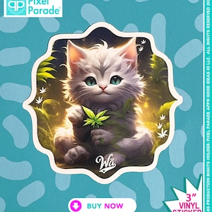 Kitty Cat Lap Top Sticker, 3&quot;x3&quot; Die Cut Vinyl Sticker, Kitten Character, Marijuana Smoker, Collectable, Brand:&quot;Weed Anything®&quot;