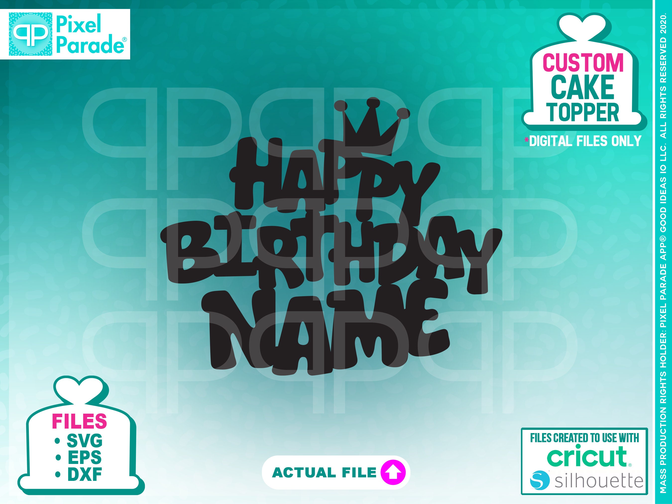 Personalized birthday cake topper svg custom name cake topper svg