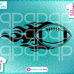 フットボール 1 色 T シャツ デザイン「Fire Flame Football」スポーツ、SVG、EPS、DXF、クリエイティブ クリップアート、デジタル カット ファイル作成者:Pixel Parade App®