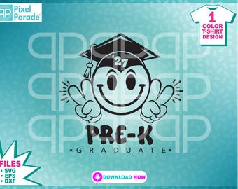 Pre-K Graduate 2027 SVG: Happy Face Graduation Shirt (Digital Download)
