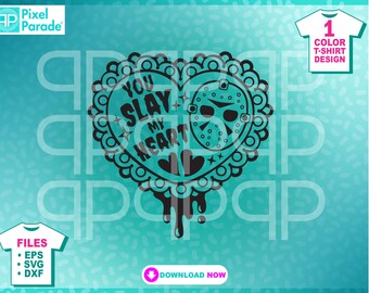 Você Mata Meu Coração SVG: Máscara Jason de Dia dos Namorados no Halloween (Arquivos de Corte Digital)