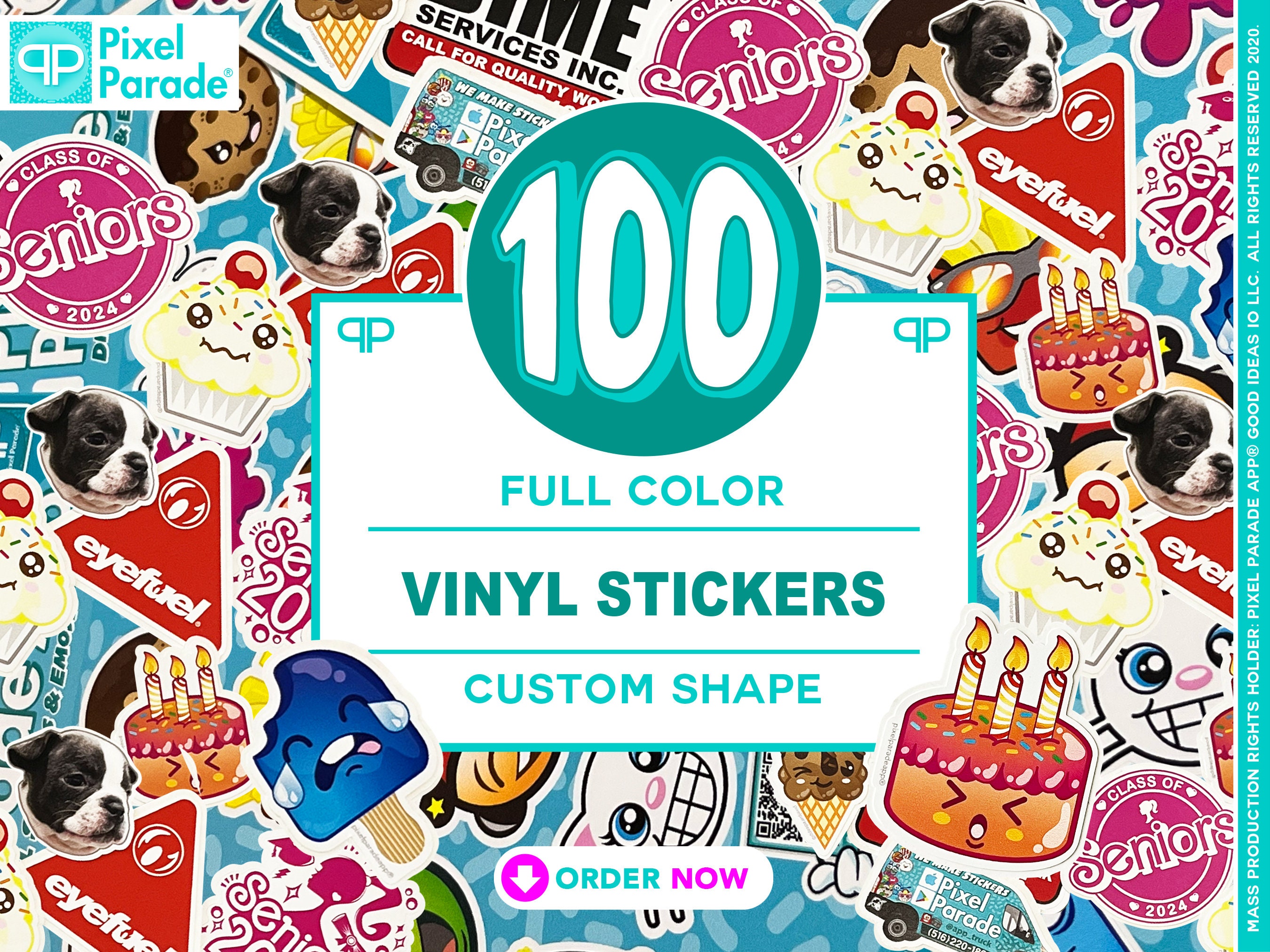 100 Custom Full Color Matte Vinyl Stickers - Waterproof Promotional ...