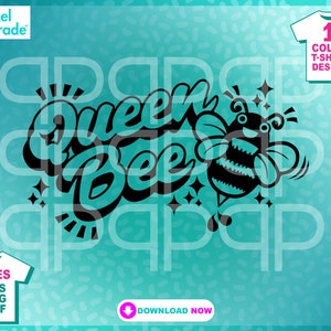 Bijenkorf, honingbij T-shirtontwerp "Queen Bee" vrouwelijk schattig grafisch, SVG, EPS, DXF, creatieve clipart, digitale snijbestanden van: Pixel Parade App®