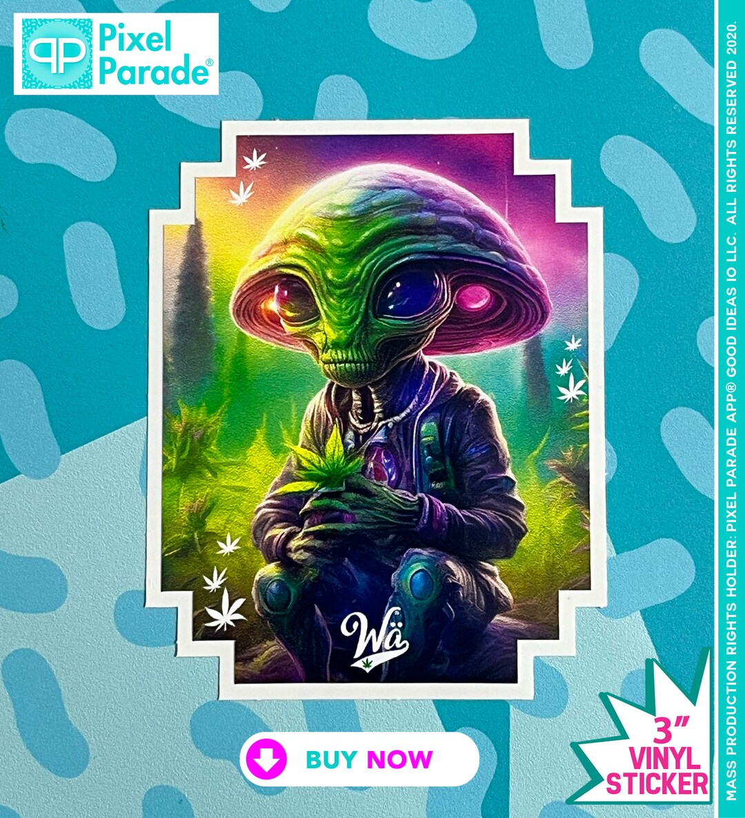 Rainbow Alien Vinyl Sticker, Marijuana Smoker, Weed Anything® (3"x3.5 ...