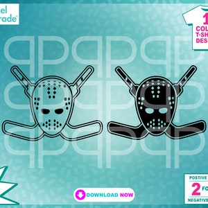 Máscara de portero de hockey svg "Hockey Mask & Sticks" Portero, SVG, DXF, EPS, Archivos de corte de imágenes prediseñadas creativas, Archivos de corte digital por: Pixel Parade App®