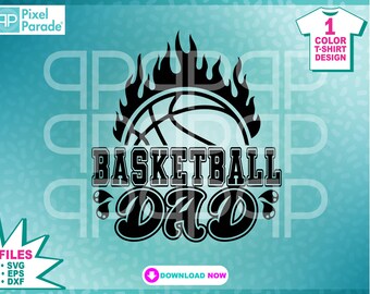 Pai jogador de basquete, bola em chamas, SVG, EPS, DXF (Arquivos digitais)