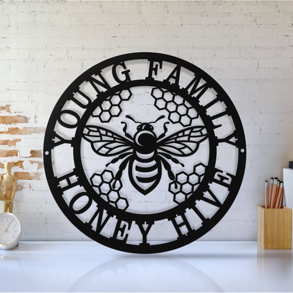 Customize Bee Metal Sign - Bee Apiary Sign - Metal Wall Art - Bee Farm Décor - Bee Keeper's Gifts - Birthday Present - Home Garden Sign