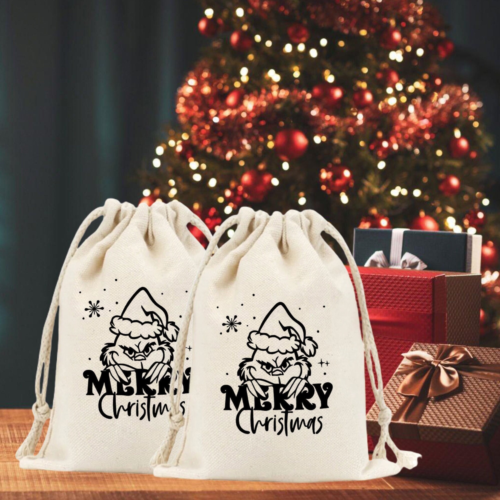 Cheer.US 50Pcs Christmas Drawstring Candy Bag Gift Treat Cookie Pouch Goody  Bags Xmas Accessories Santa Sack for Christmas Party Bag Fillers Party Decoration  Christmas Favor Supplies Bags 
