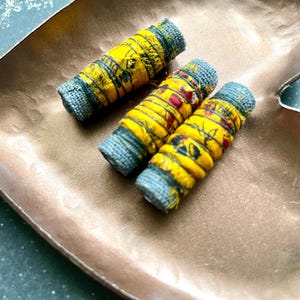 Handmade Textile Beads: Yellow, Gray & Black Fiber Beads