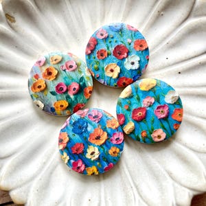 FLOWER POP/price per bead/unique decoupaged bracelet & necklace bead with painted flower effect/flat 1 inch wooden disc beads/focal art bead