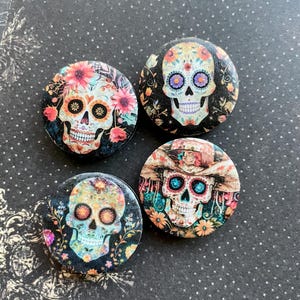 SUGAR SKULLS/price per bead/unique decoupaged bracelet & necklace bead with sugar skulls/flat 1 inch wooden disc bead/day of the dead