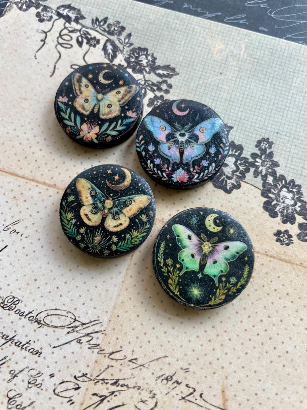 MAGIC MOTHS Decoupage Moth Bead: 1-inch Wooden Disc, Bracelet ...