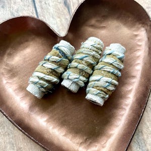 Handmade Textile Beads: Green, Taupe, Olive, Blue Fiber Beads