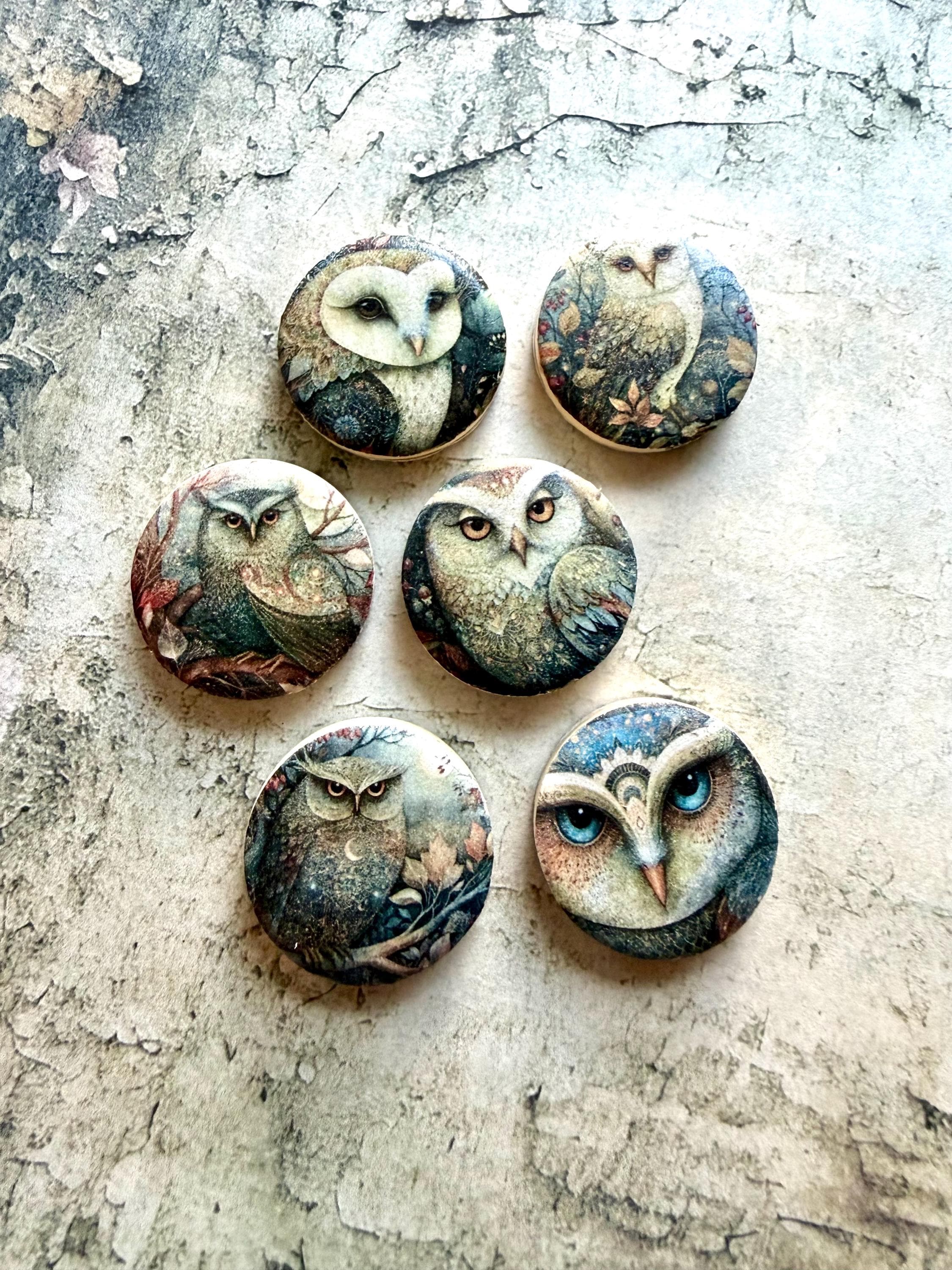 MYSTICAL OWL Decoupage Owls Wooden Bead: 1-inch Art Focal Bead