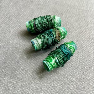 Handmade Green Textile Beads: Fiber Focal Beads for Jewelry