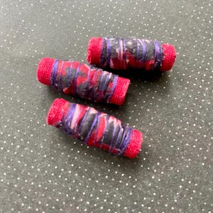 Handmade Textile Beads: Red, Black, Purple Fiber Beads