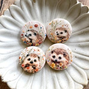 HEDGEHOGS IN FLOWERS/price per bead/unique decoupaged bracelet & necklace bead with hedgehogs/flat 1 inch wooden disc beads/art focal bead