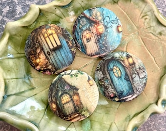 Fairy Door Wooden Bead: Decoupage Focal Bead for Jewelry