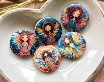 FOLK ANGEL/price per bead/unique decoupaged bracelet & necklace bead with folk art angelic images/flat 1 inch wooden disc beads/art beads