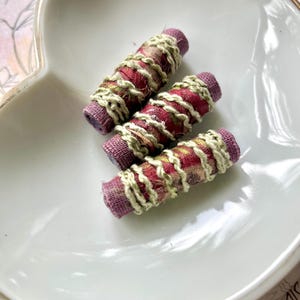 Handmade Fabric & Fiber Beads: Berry Green Purple Textile Beads