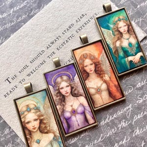 HEAVENLY PENDANTS - price per pendant/colorful angels inset in antique bronze bezels/angelic pendants/angelic jewelry/art pendants