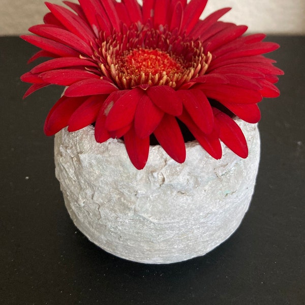 Gray and White Small Planter /Faux Stone Vase / 2 1/2” Bud Vase / Faux Ceramic Vase /  Rough Texture / Artisan hand finish /