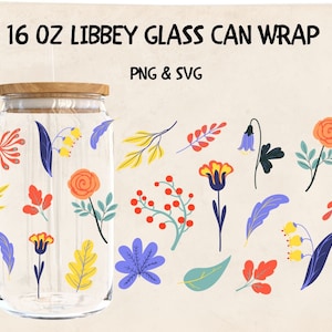Flowers 16oz Libbey Can Glass Wrap Svg Png Floral Design Coffee Cup Cut Files for Cricut & Silhouette Cameo