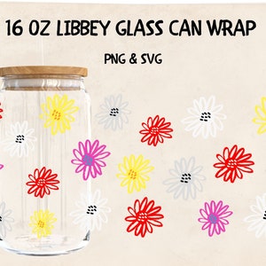 Fleurs de marguerites 16 oz Libbey peut envelopper de verre Svg Png Design tasse à café coupe fichiers pour Cricut & Silhouette Cameo
