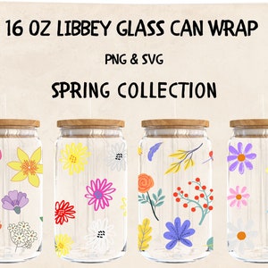 Flowers Bundle Libbey Can Glass Svg Png 16oz Spring Collection Wrap Coffee Cup Glassware