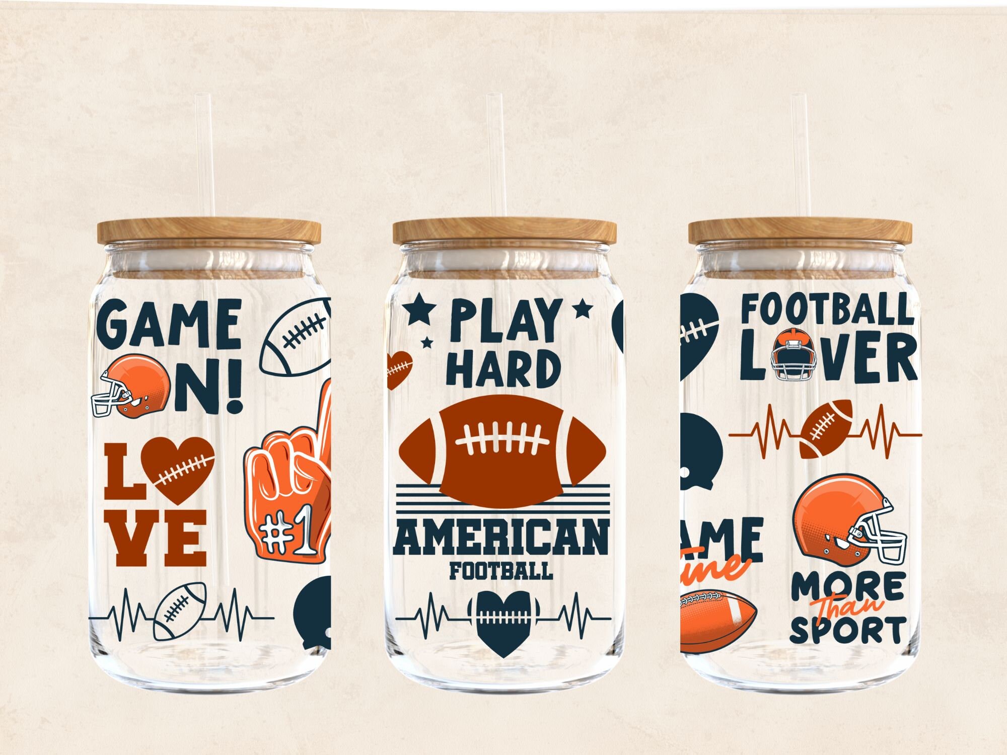 Football Libbey Glass Can Svg 16oz Wrap Coffee Cup Sports Trendy Design ...