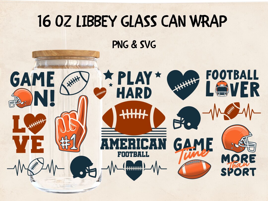 Football Libbey Glass Can Svg 16oz Wrap Coffee Cup Sports Trendy Design ...