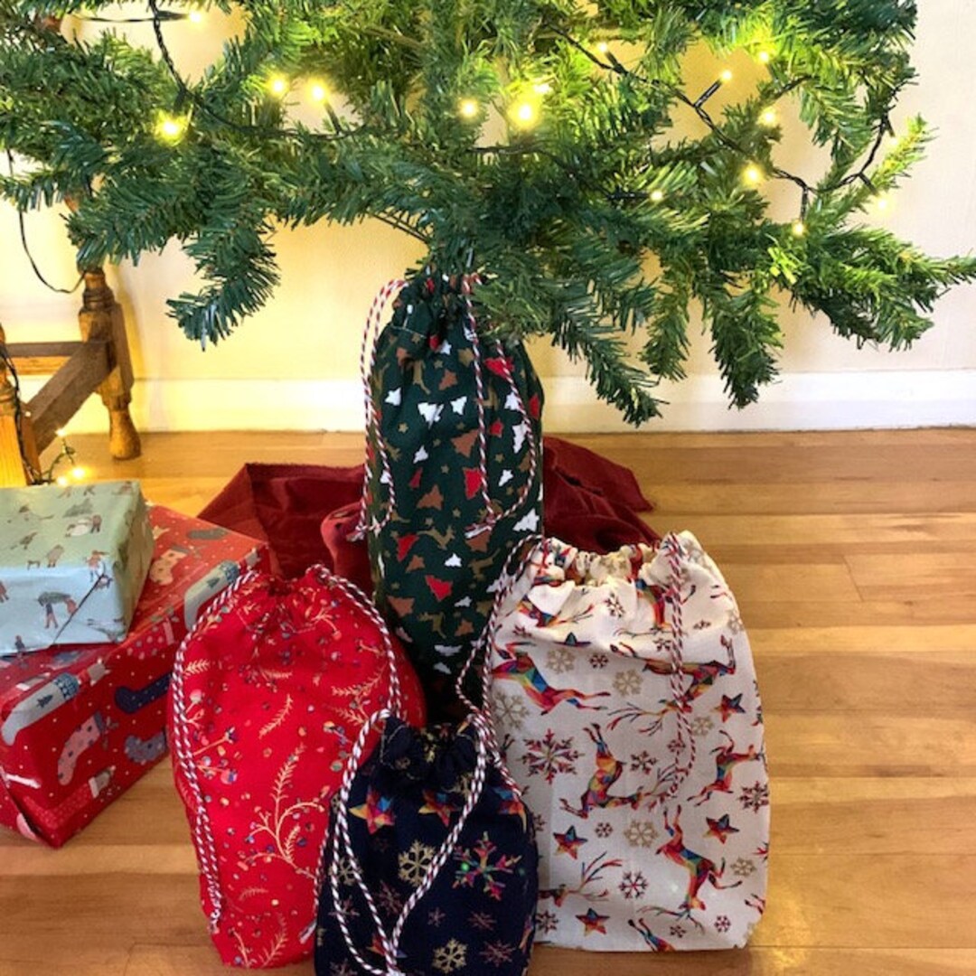 Handmade Christmas Fabric Drawstring Bags Etsy