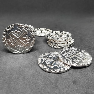 Large silver metal coins, 30mm, for pirate chest or board game